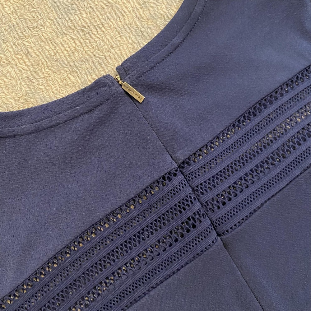 Michael Michael Kors Dress Womens Large Navy Lace Trim Ruffle Hem Short Sleeve - Picture 9 of 10
